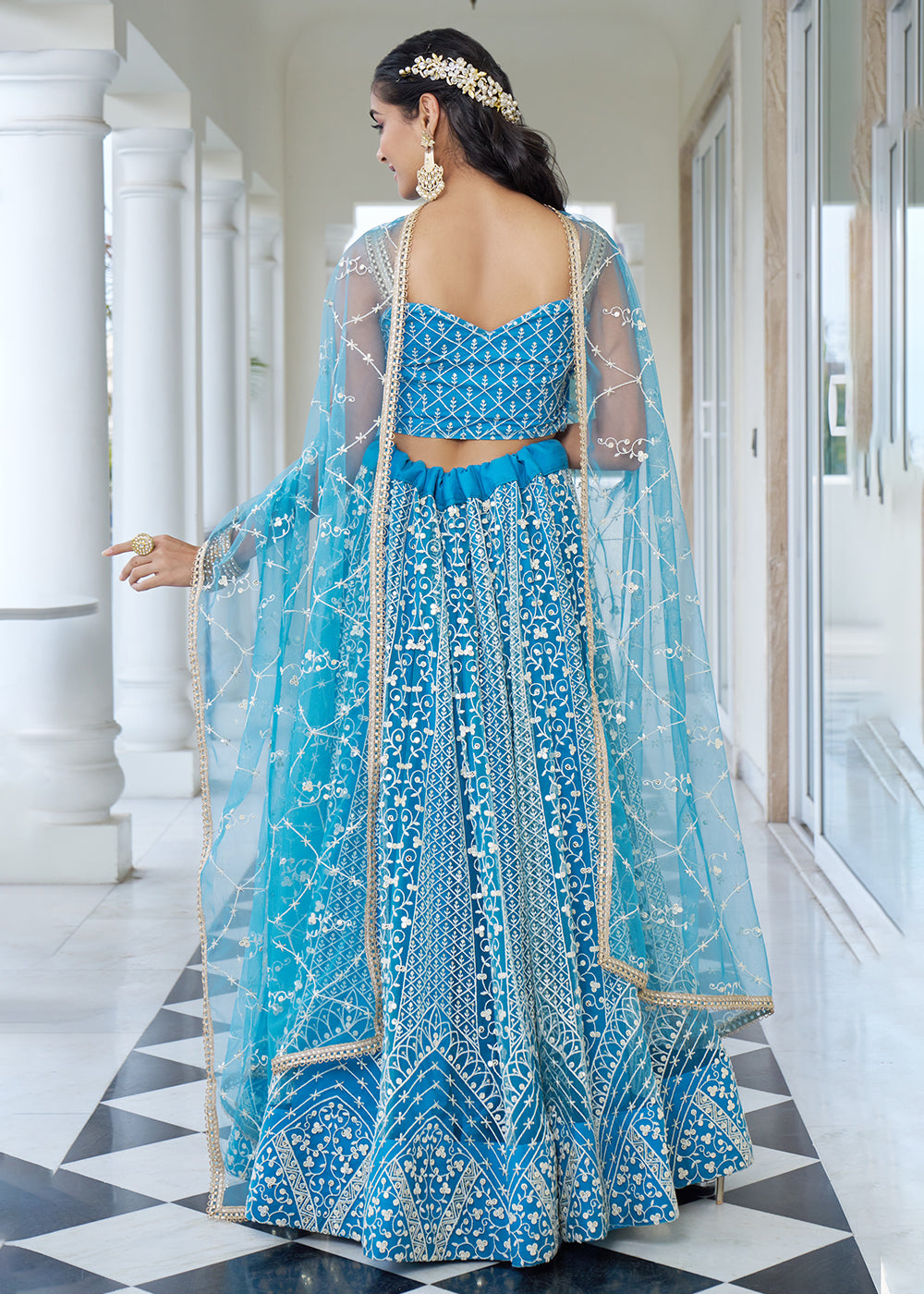 Buy Now Azure Blue Designer Embroidered Wedding Lehenga Choli Online in USA, UK, Canada & Worldwide at Empress Clothing.