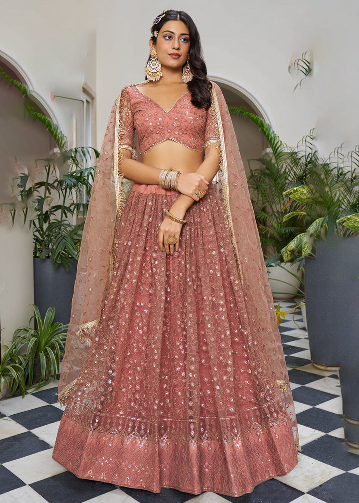 Buy Now Rust Pink Designer Embroidered Wedding Lehenga Choli Online in USA, UK, Canada & Worldwide at Empress Clothing.