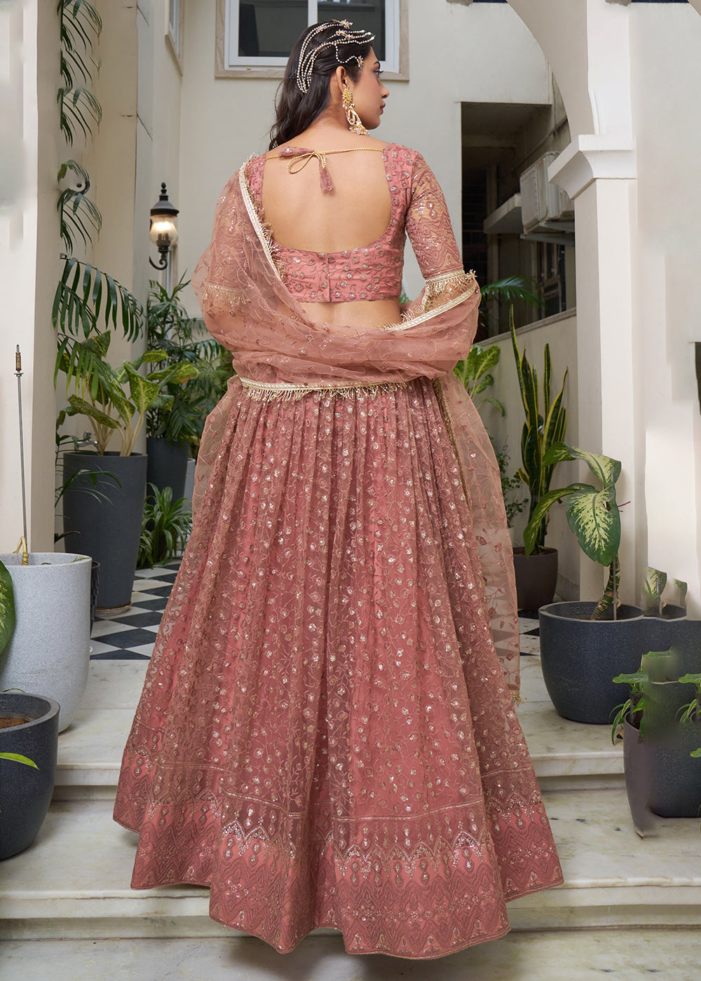 Buy Now Rust Pink Designer Embroidered Wedding Lehenga Choli Online in USA, UK, Canada & Worldwide at Empress Clothing.