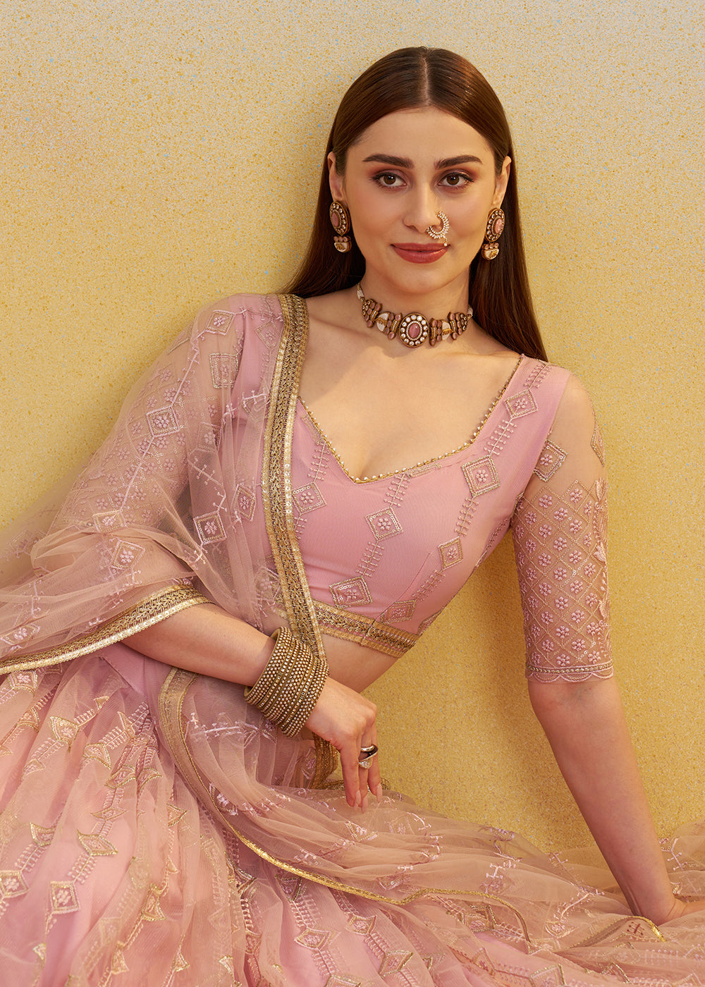 Buy Now Designer Pink Embroidered Wedding Party Lehenga Choli Online in USA, UK, Canada, France, Italy, Germany, Australia, UAE & Worldwide at Empress Clothing.