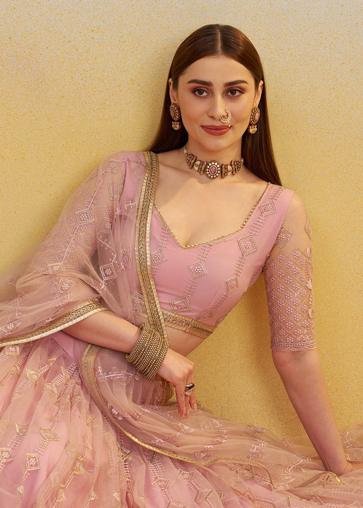 Buy Now Designer Pink Embroidered Wedding Party Lehenga Choli Online in USA, UK, Canada, France, Italy, Germany, Australia, UAE & Worldwide at Empress Clothing.