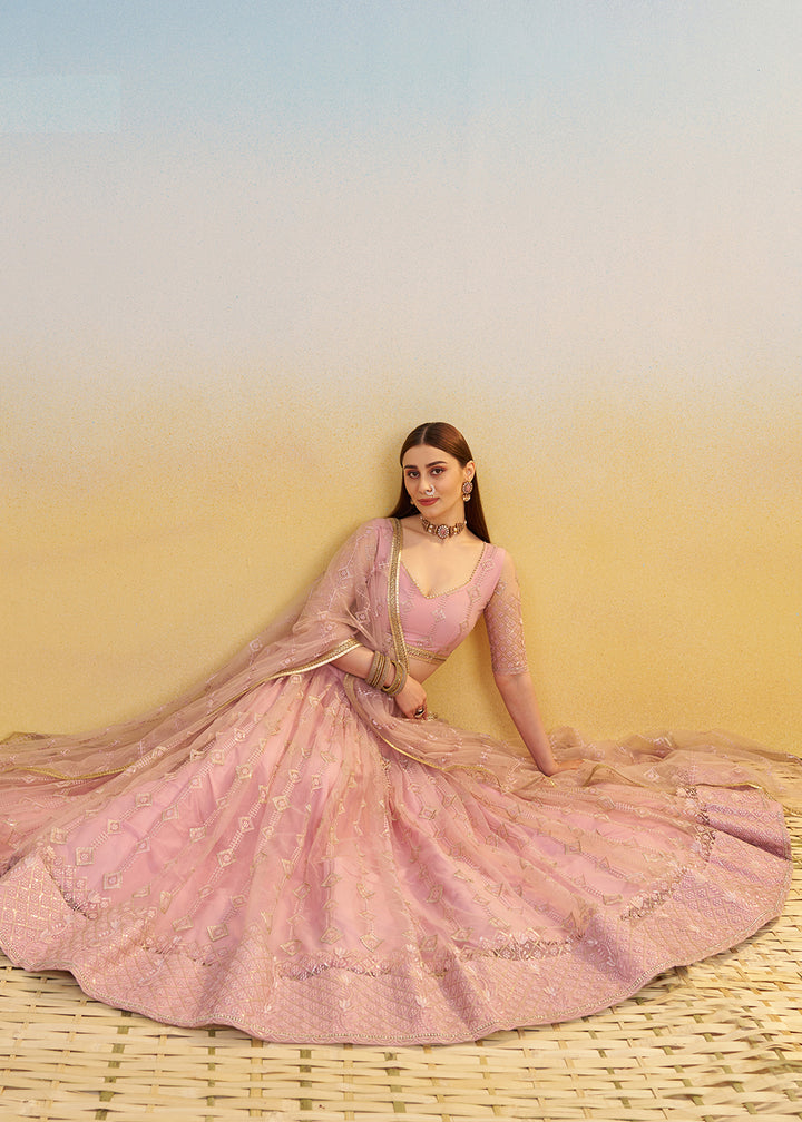 Buy Now Designer Pink Embroidered Wedding Party Lehenga Choli Online in USA, UK, Canada, France, Italy, Germany, Australia, UAE & Worldwide at Empress Clothing.