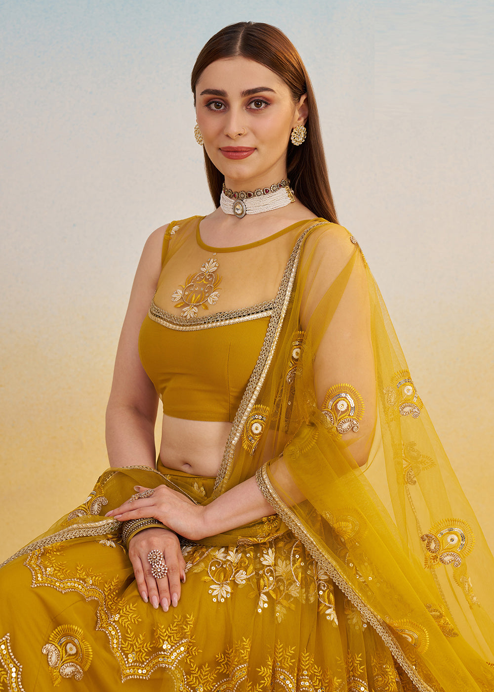 Buy Now Designer Mustard Embroidered Wedding Party Lehenga Choli Online in USA, UK, Canada, France, Italy, Germany, Australia & Worldwide at Empress Clothing.