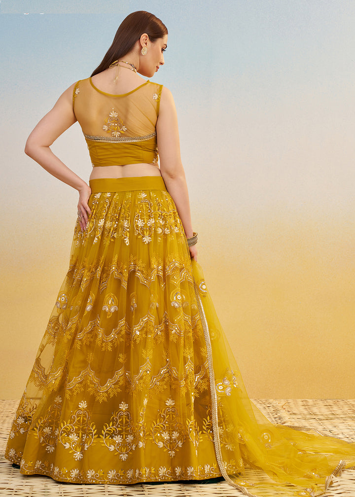 Buy Now Designer Mustard Embroidered Wedding Party Lehenga Choli Online in USA, UK, Canada, France, Italy, Germany, Australia & Worldwide at Empress Clothing.