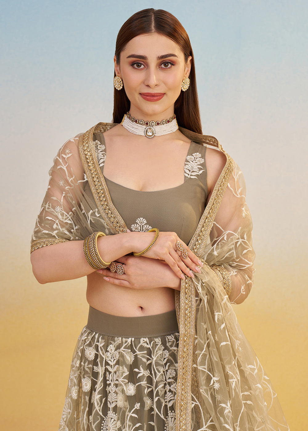 Buy Now Designer Ivory Embroidered Wedding Party Lehenga Choli Online in US, UK, Canada, France, Italy, Germany, Australia, UAE & Worldwide at Empress Clothing.