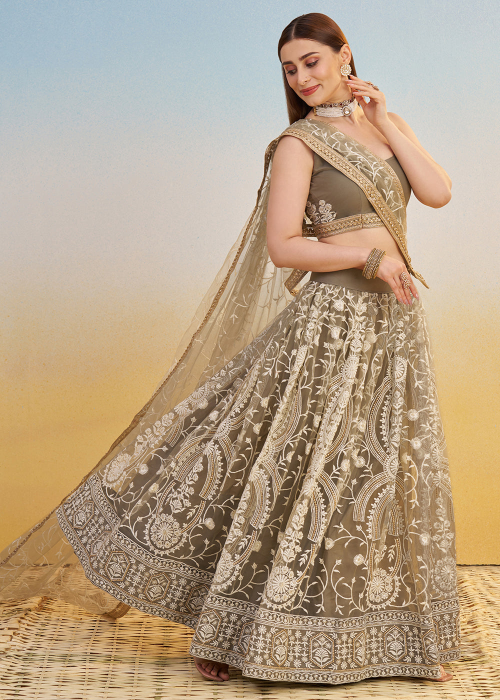 Buy Now Designer Ivory Embroidered Wedding Party Lehenga Choli Online in US, UK, Canada, France, Italy, Germany, Australia, UAE & Worldwide at Empress Clothing.