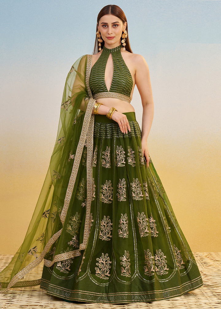 Buy Now Designer Green Embroidered Wedding Party Lehenga Choli Online in US, UK, Canada, France, Italy, Germany, Australia, UAE & Worldwide at Empress Clothing.