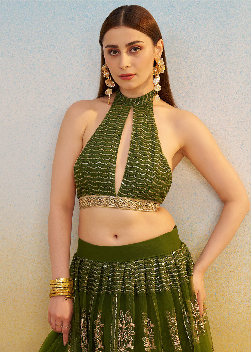 Buy Now Designer Green Embroidered Wedding Party Lehenga Choli Online in US, UK, Canada, France, Italy, Germany, Australia, UAE & Worldwide at Empress Clothing.