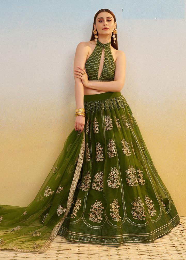 Buy Now Designer Green Embroidered Wedding Party Lehenga Choli Online in US, UK, Canada, France, Italy, Germany, Australia, UAE & Worldwide at Empress Clothing.