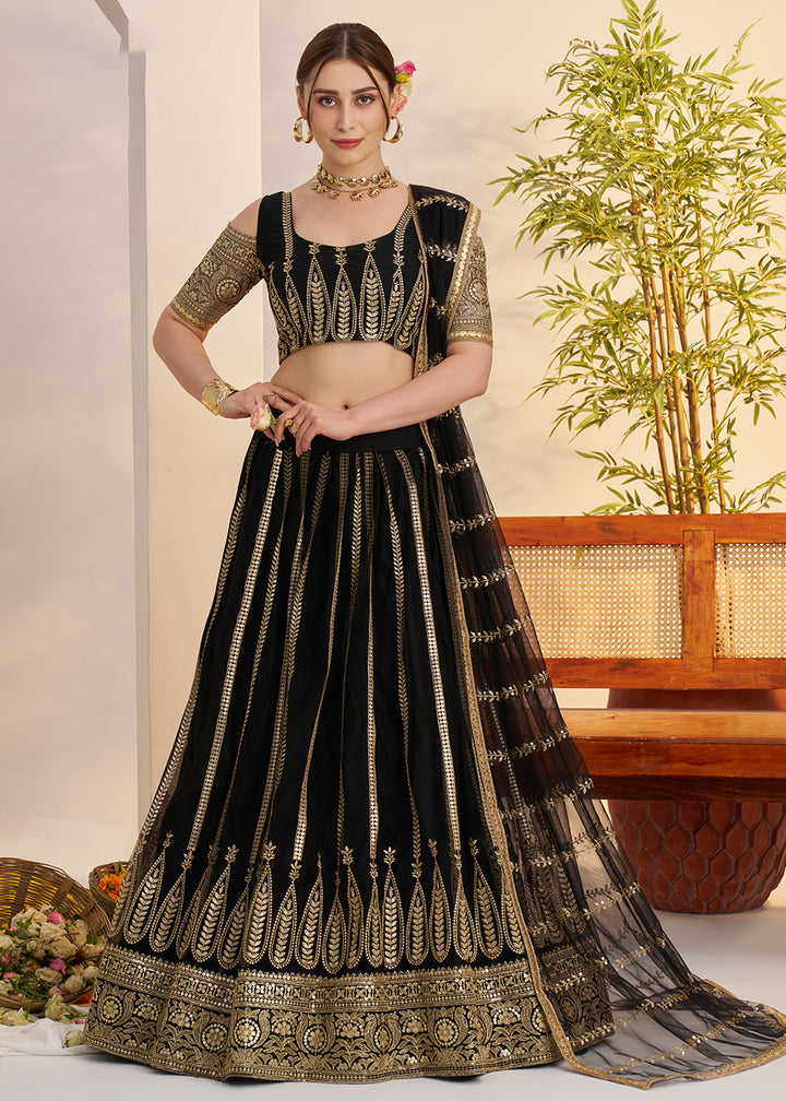 Buy Now Classy Black Net Wedding Party Wear Lehenga Choli Online in US, UK, Canada, France, Italy, Germany, Austria, Singapore, Denmark & Worldwide at Empress.