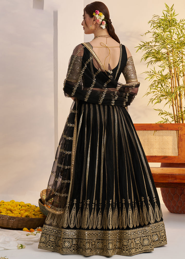 Buy Now Classy Black Net Wedding Party Wear Lehenga Choli Online in US, UK, Canada, France, Italy, Germany, Austria, Singapore, Denmark & Worldwide at Empress.