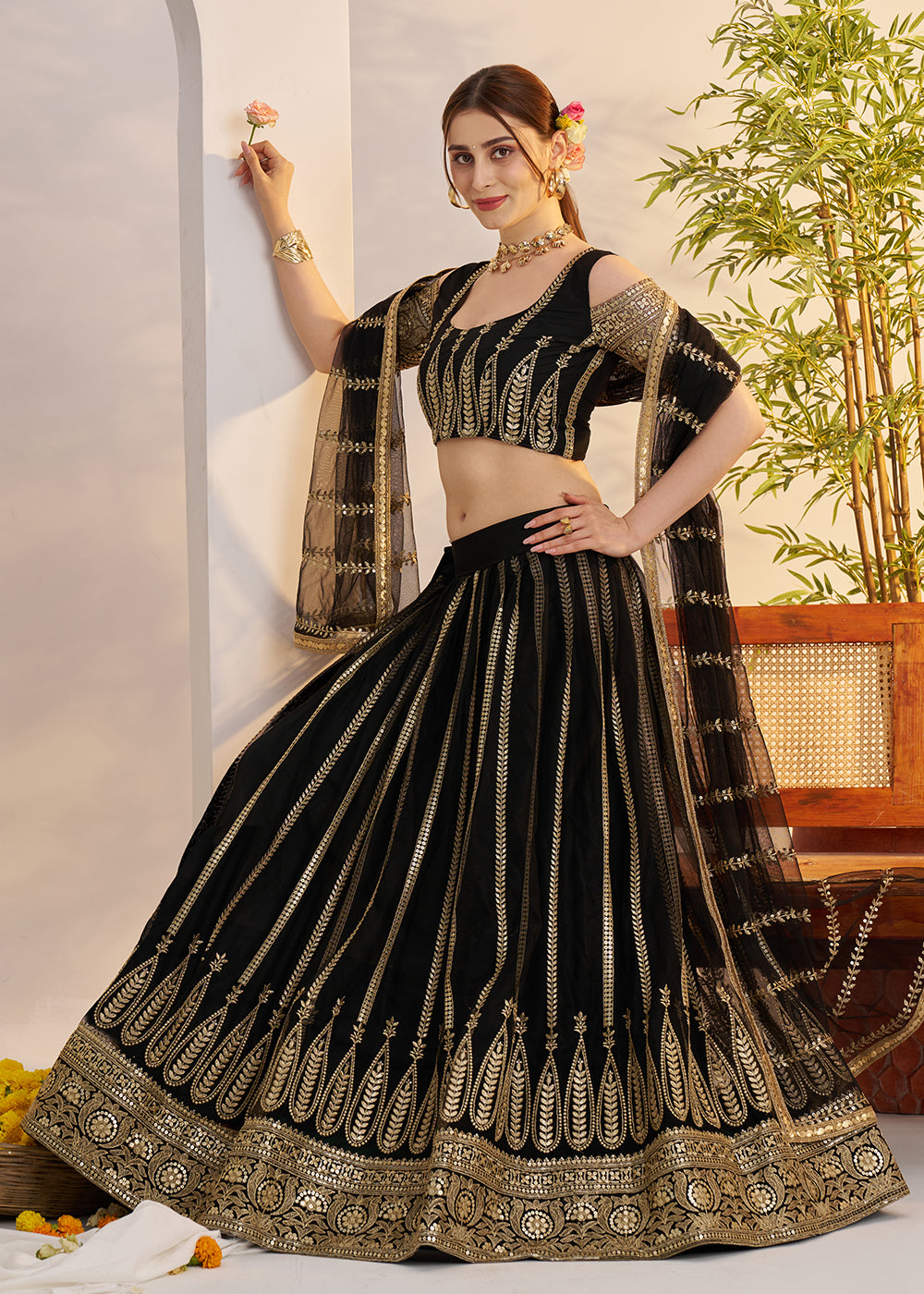 Buy Now Classy Black Net Wedding Party Wear Lehenga Choli Online in US, UK, Canada, France, Italy, Germany, Austria, Singapore, Denmark & Worldwide at Empress.