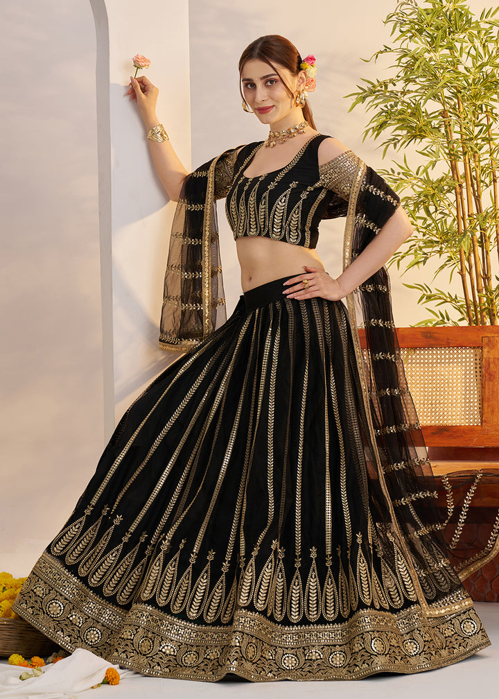 Buy Now Classy Black Net Wedding Party Wear Lehenga Choli Online in US, UK, Canada, France, Italy, Germany, Austria, Singapore, Denmark & Worldwide at Empress.