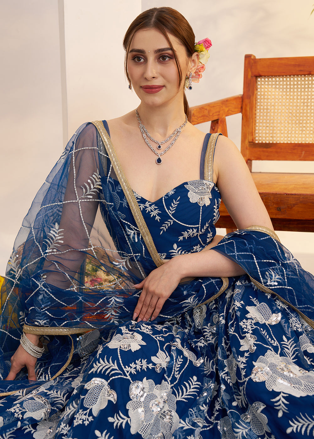 Buy Now Morpich Blue Net Wedding Party Wear Lehenga Choli Online in US, UK, Canada, France, Italy, Germany, Austria, Singapore, Denmark & Worldwide at Empress.