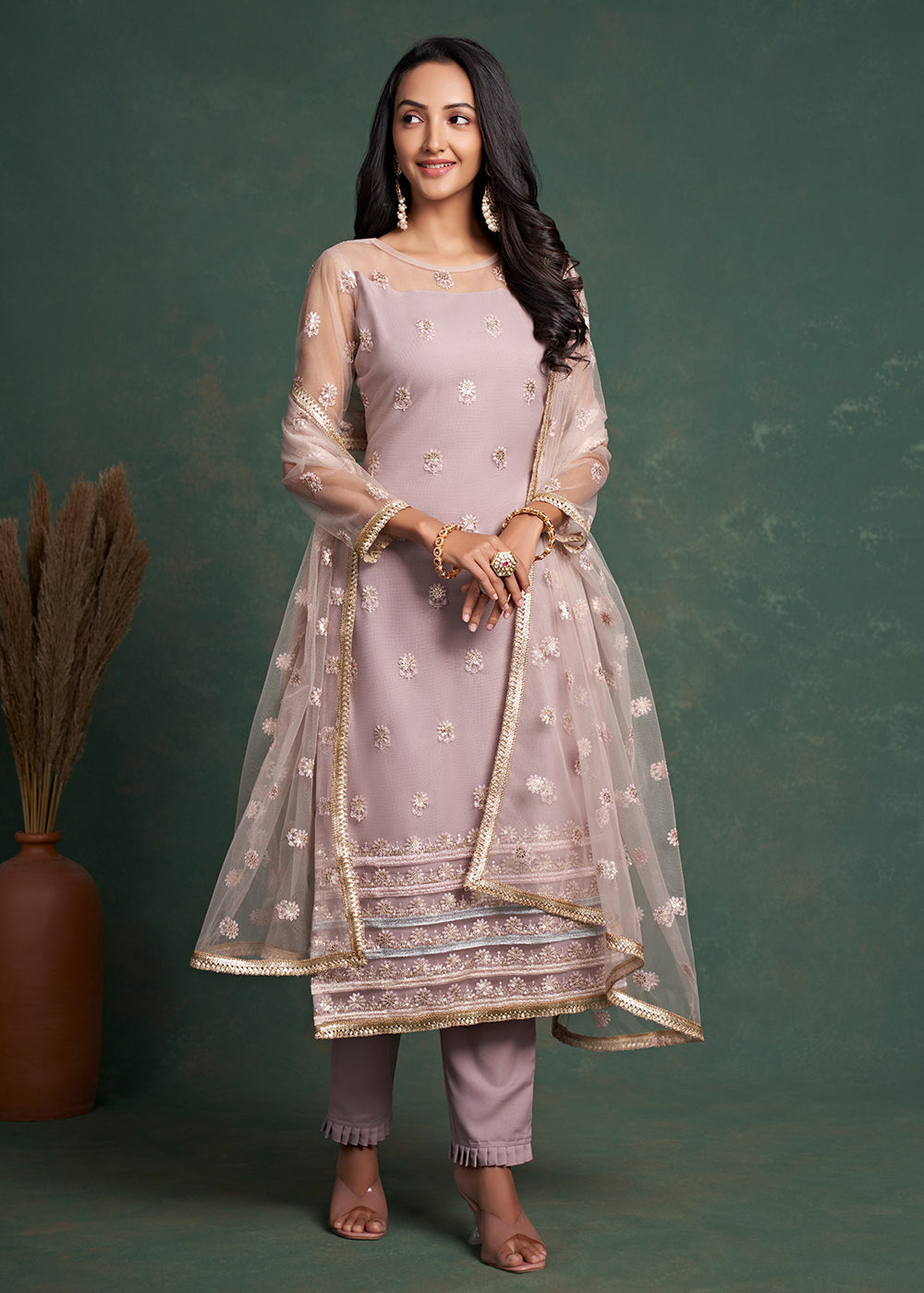 Buy Now Fabulous Lilac Zari & Sequins Work Net Wedding Wear Salwar Suit Online in USA, UK, Canada, Germany, Australia & Worldwide at Empress Clothing. 
