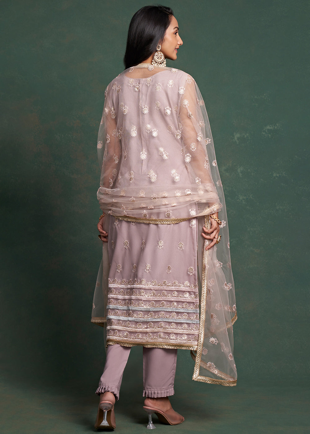 Buy Now Fabulous Lilac Zari & Sequins Work Net Wedding Wear Salwar Suit Online in USA, UK, Canada, Germany, Australia & Worldwide at Empress Clothing. 