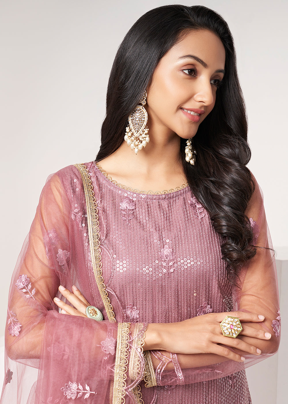 Buy Now Onion Pink Net Embroidered Festive Salwar Suit Online in USA, UK, Canada, Germany, Australia & Worldwide at Empress Clothing. 