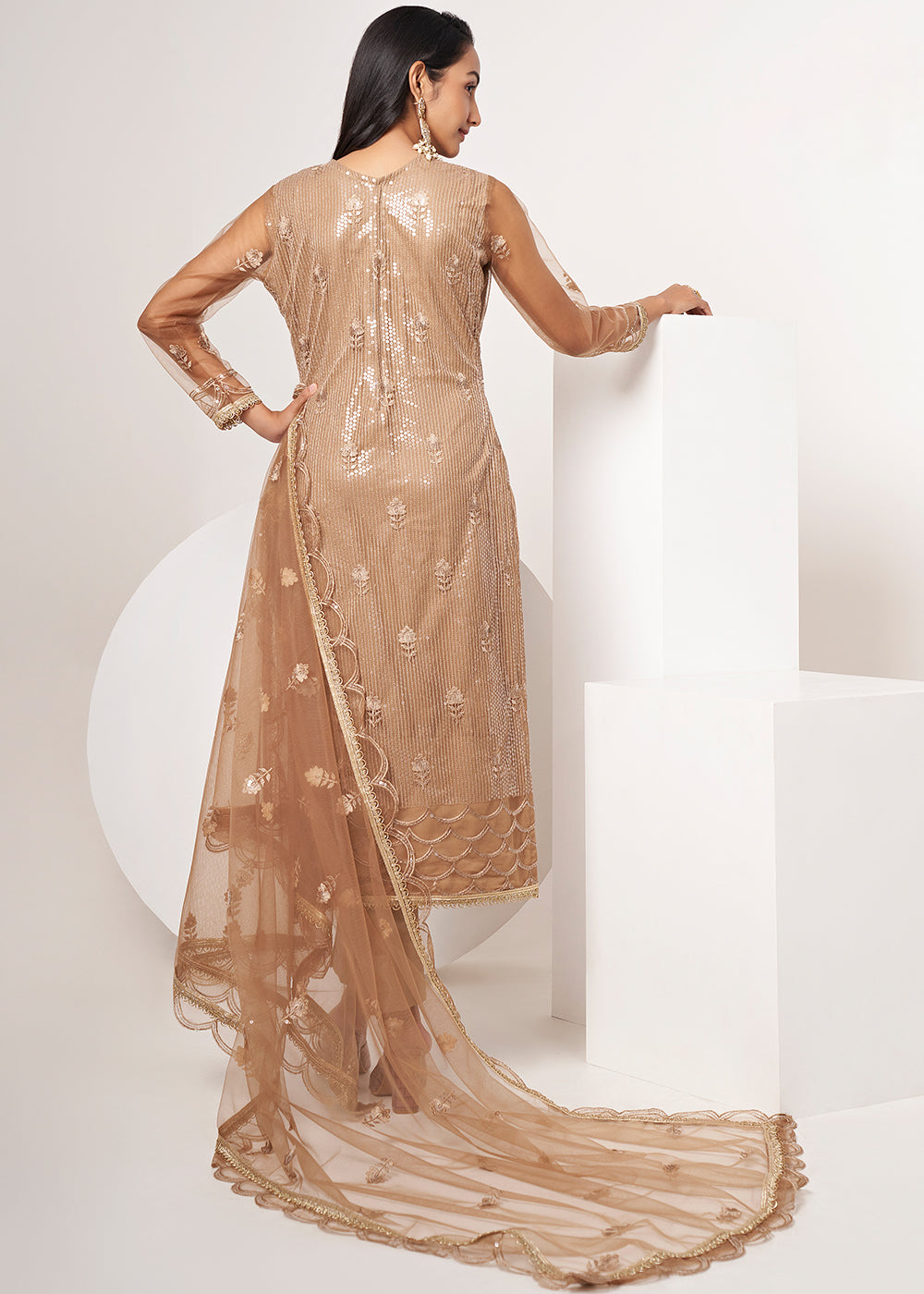 Buy Now Biscuit Brown Net Embroidered Festive Salwar Suit Online in USA, UK, Canada, Germany, Australia & Worldwide at Empress Clothing. 