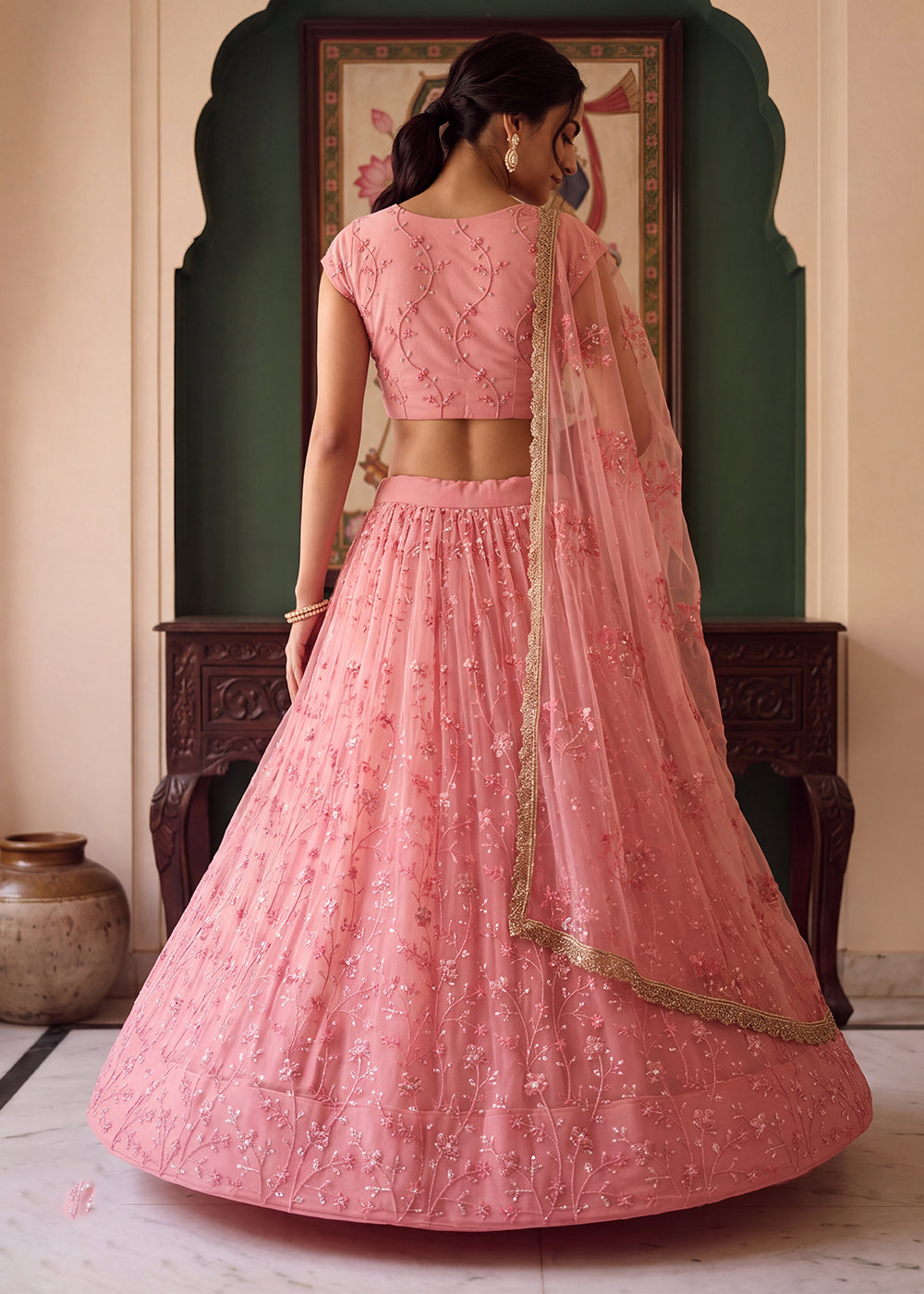 Buy Now Lovable Light Pink Wedding Festive Net Lehenga Choli Online in US, UK, Canada, France, Italy, Germany, Sweden, Australia, Austria &amp; Worldwide at Empress