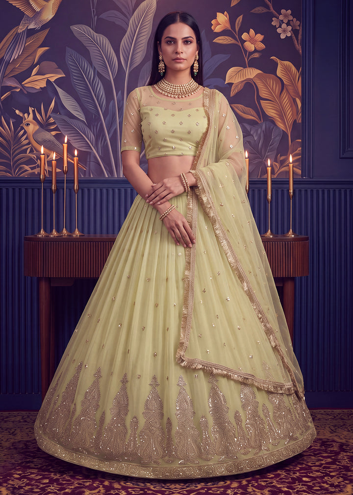 Buy Now Lovable Yellow Wedding Festive Net Lehenga Choli Online in US, UK, Canada, France, Italy, Germany, Sweden, Australia, Austria &amp; Worldwide at Empress