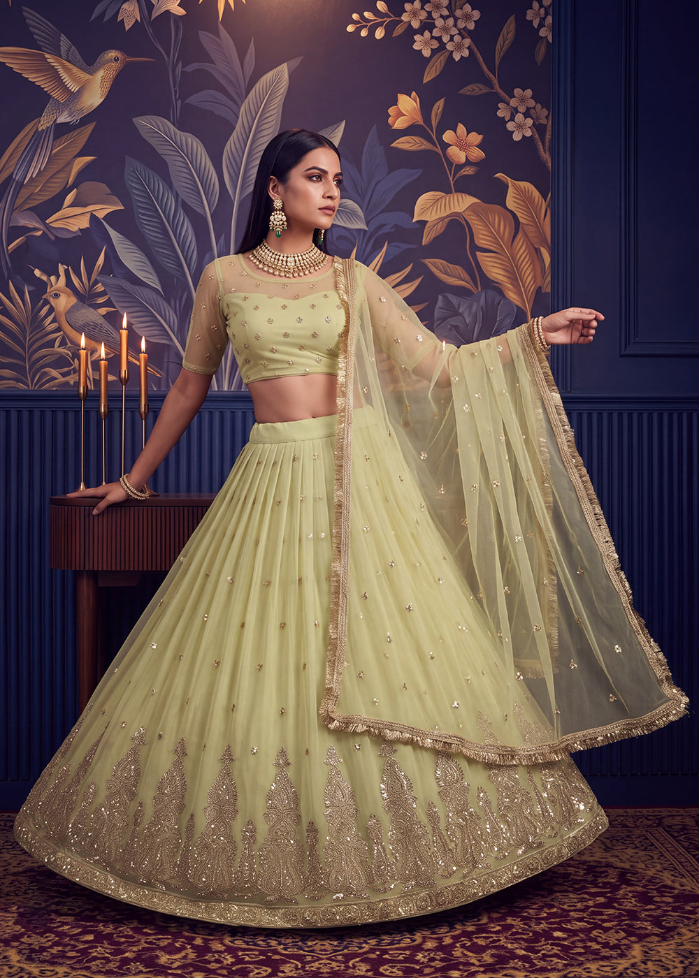 Buy Now Lovable Yellow Wedding Festive Net Lehenga Choli Online in US, UK, Canada, France, Italy, Germany, Sweden, Australia, Austria &amp; Worldwide at Empress