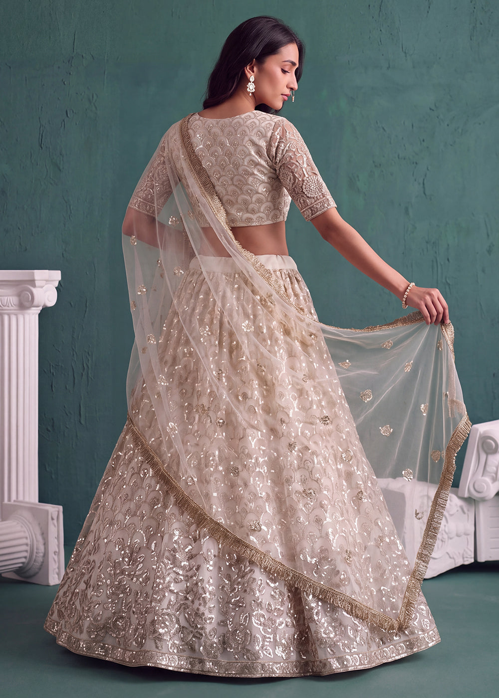 Buy Now Lovable Off White Wedding Festive Net Lehenga Choli Online in US, UK, Canada, France, Italy, Germany, Sweden, Australia, Austria &amp; Worldwide at Empress.