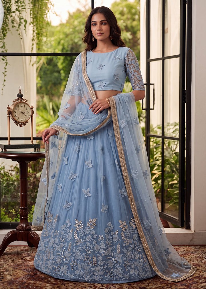 Buy Now Lovable Mint Blue Wedding Festive Net Lehenga Choli Online in US, UK, Canada, France, Italy, Germany, Sweden, Australia, Austria &amp; Worldwide at Empress.