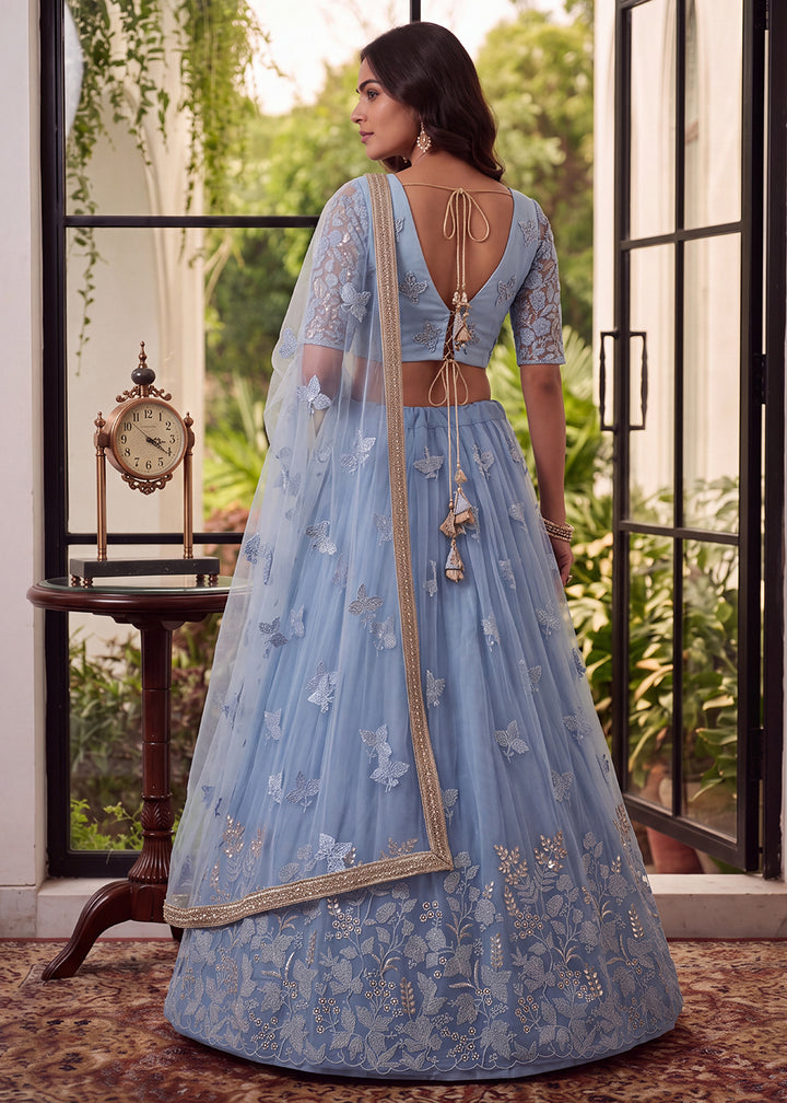Buy Now Lovable Mint Blue Wedding Festive Net Lehenga Choli Online in US, UK, Canada, France, Italy, Germany, Sweden, Australia, Austria &amp; Worldwide at Empress.