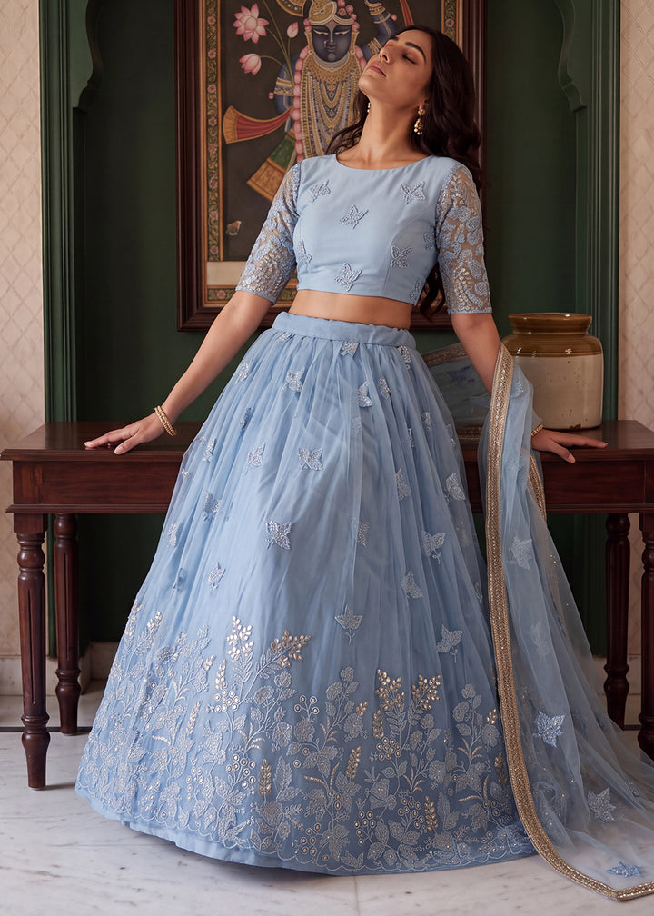 Buy Now Lovable Mint Blue Wedding Festive Net Lehenga Choli Online in US, UK, Canada, France, Italy, Germany, Sweden, Australia, Austria &amp; Worldwide at Empress.