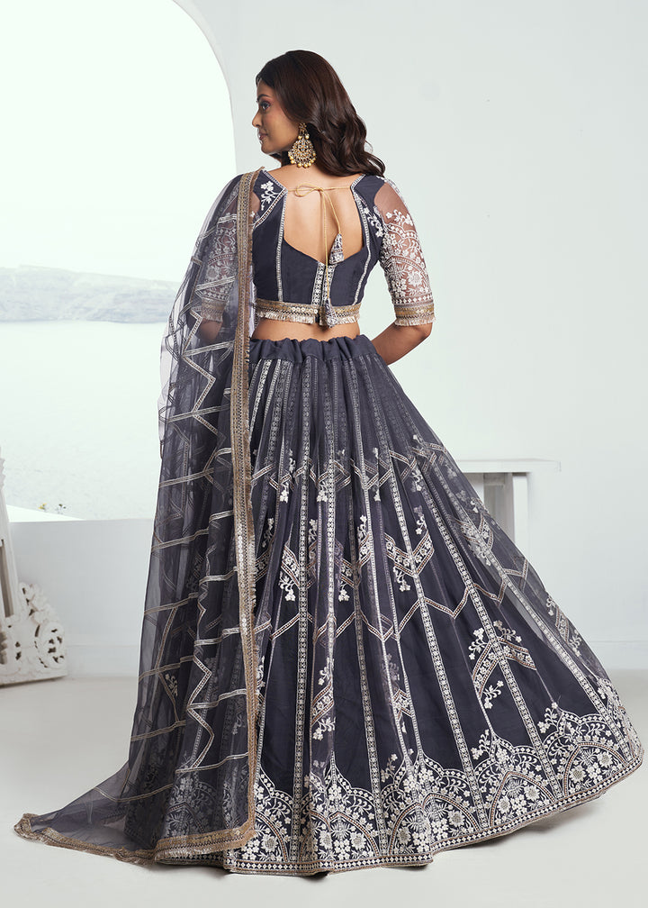 Buy Now Adorable Dark Grey Embroidered Wedding Wear Lehenga Choli Online in USA, UK, Canada, France, Italy, Germany, UAE & Worldwide at Empress Clothing.