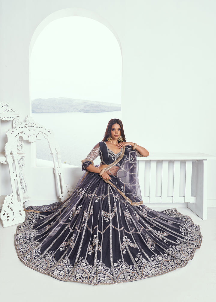 Buy Now Adorable Dark Grey Embroidered Wedding Wear Lehenga Choli Online in USA, UK, Canada, France, Italy, Germany, UAE & Worldwide at Empress Clothing.