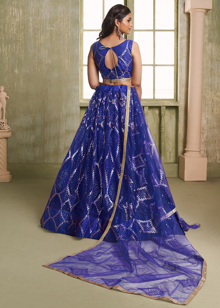 Buy Now Enchanting Blue Net Wedding Festive Lehenga Choli Online in USA, UK, Canada, France, Italy &amp; Worldwide at Empress Clothing. Free International Shipping.