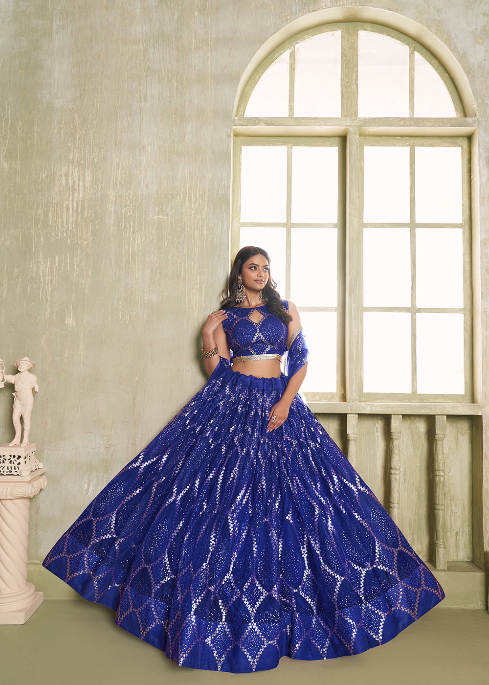 Buy Now Enchanting Blue Net Wedding Festive Lehenga Choli Online in USA, UK, Canada, France, Italy &amp; Worldwide at Empress Clothing. Free International Shipping.