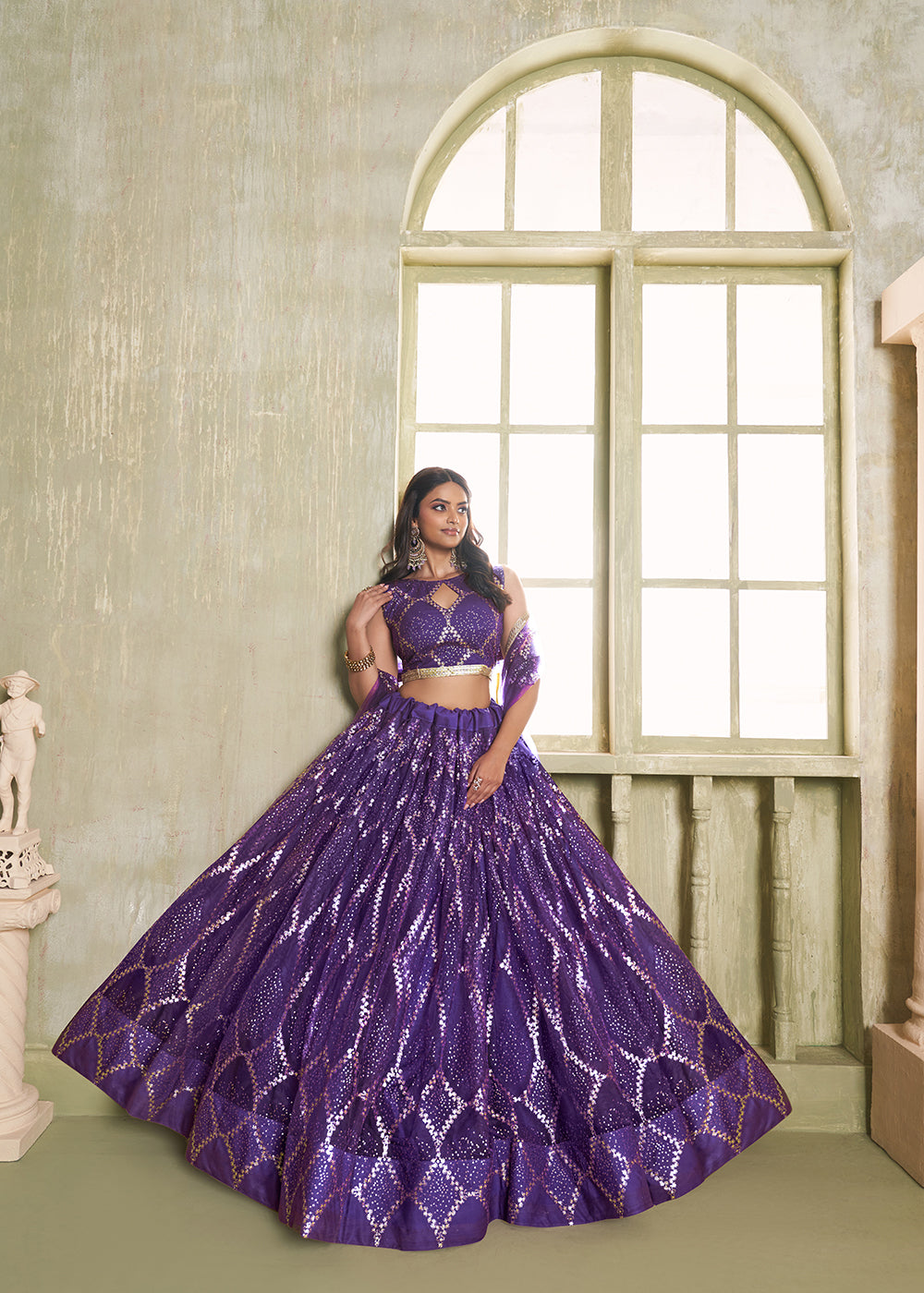 Buy Now Enchanting Purple Net Wedding Festive Lehenga Choli Online in USA, UK, Canada, France, Italy, Germany, Sweden, Denmark &amp; Worldwide at Empress Clothing.