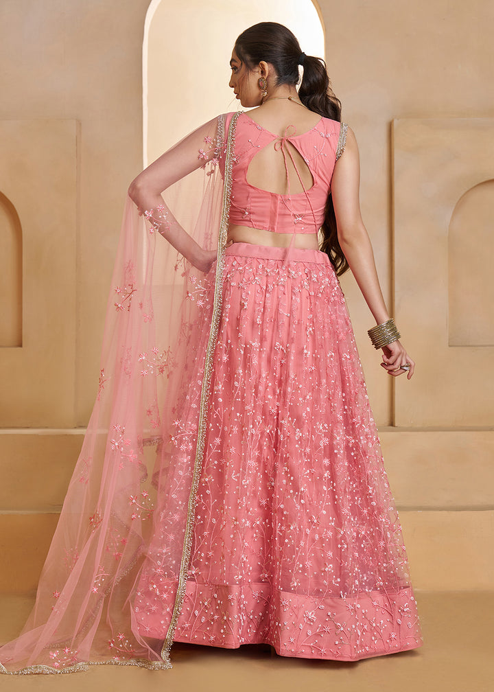 Buy Now Light Pink Beats Embroidery Designer Lehenga Choli Online in US, UK, France, Swiss, Netherlands, Germany, Italy, Canada, UAE & Worldwide at Empress.