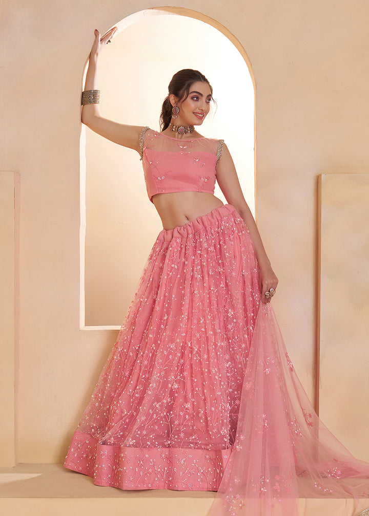 Buy Now Light Pink Beats Embroidery Designer Lehenga Choli Online in US, UK, France, Swiss, Netherlands, Germany, Italy, Canada, UAE & Worldwide at Empress.