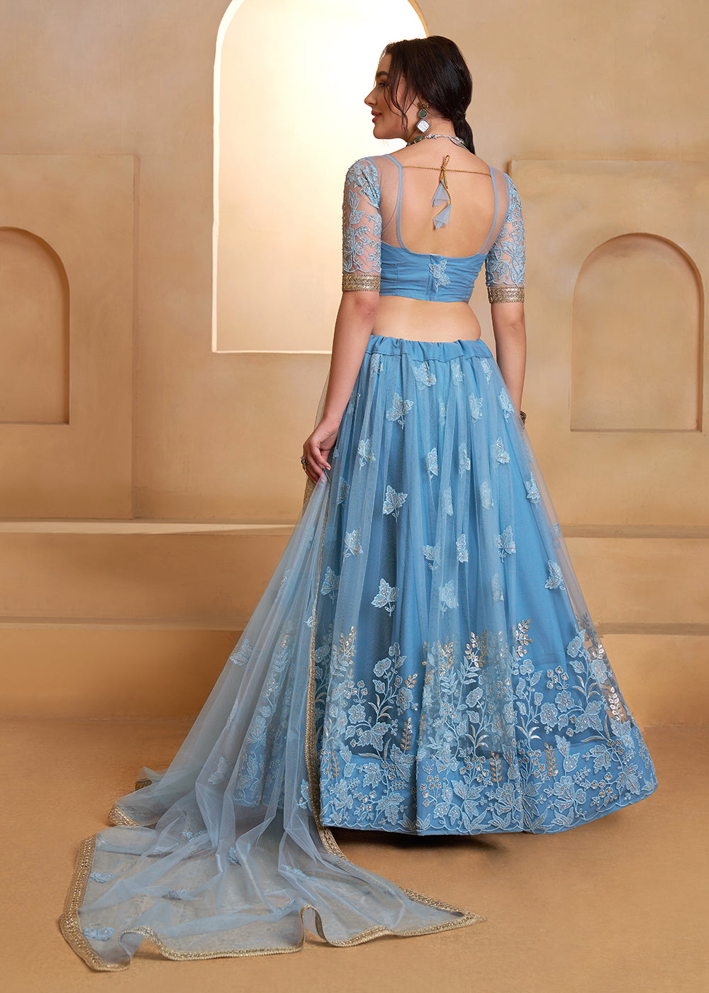 Buy Now Mint Blue Beats Embroidery Designer Lehenga Choli Online in US, UK, France, Swiss, Netherlands, Germany, Italy, Canada, UAE & Worldwide at Empress.