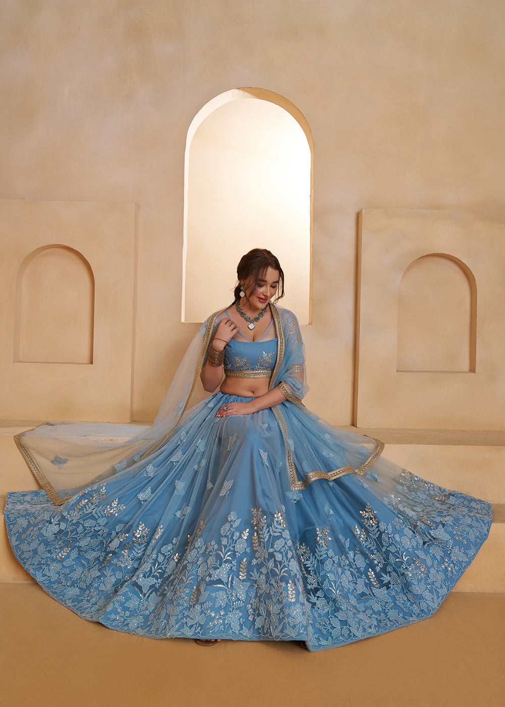 Buy Now Mint Blue Beats Embroidery Designer Lehenga Choli Online in US, UK, France, Swiss, Netherlands, Germany, Italy, Canada, UAE & Worldwide at Empress.