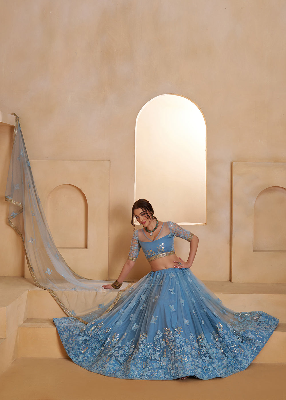 Buy Now Mint Blue Beats Embroidery Designer Lehenga Choli Online in US, UK, France, Swiss, Netherlands, Germany, Italy, Canada, UAE & Worldwide at Empress.