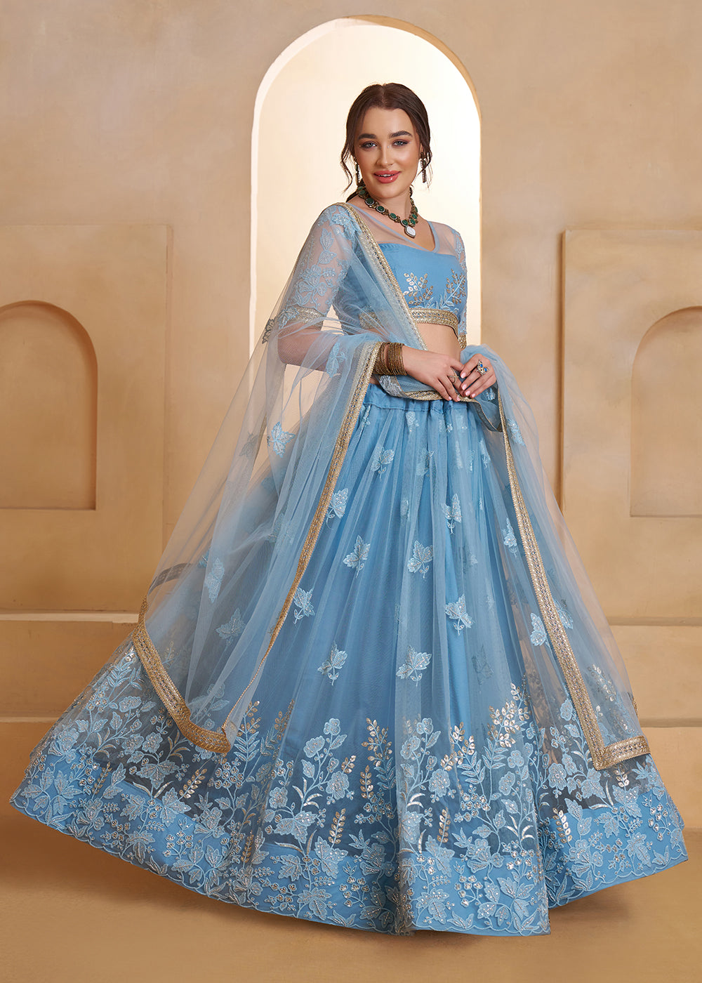 Buy Now Mint Blue Beats Embroidery Designer Lehenga Choli Online in US, UK, France, Swiss, Netherlands, Germany, Italy, Canada, UAE & Worldwide at Empress.