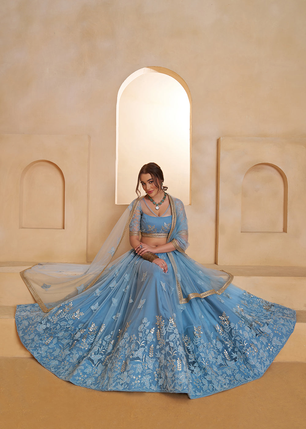 Buy Now Mint Blue Beats Embroidery Designer Lehenga Choli Online in US, UK, France, Swiss, Netherlands, Germany, Italy, Canada, UAE & Worldwide at Empress.
