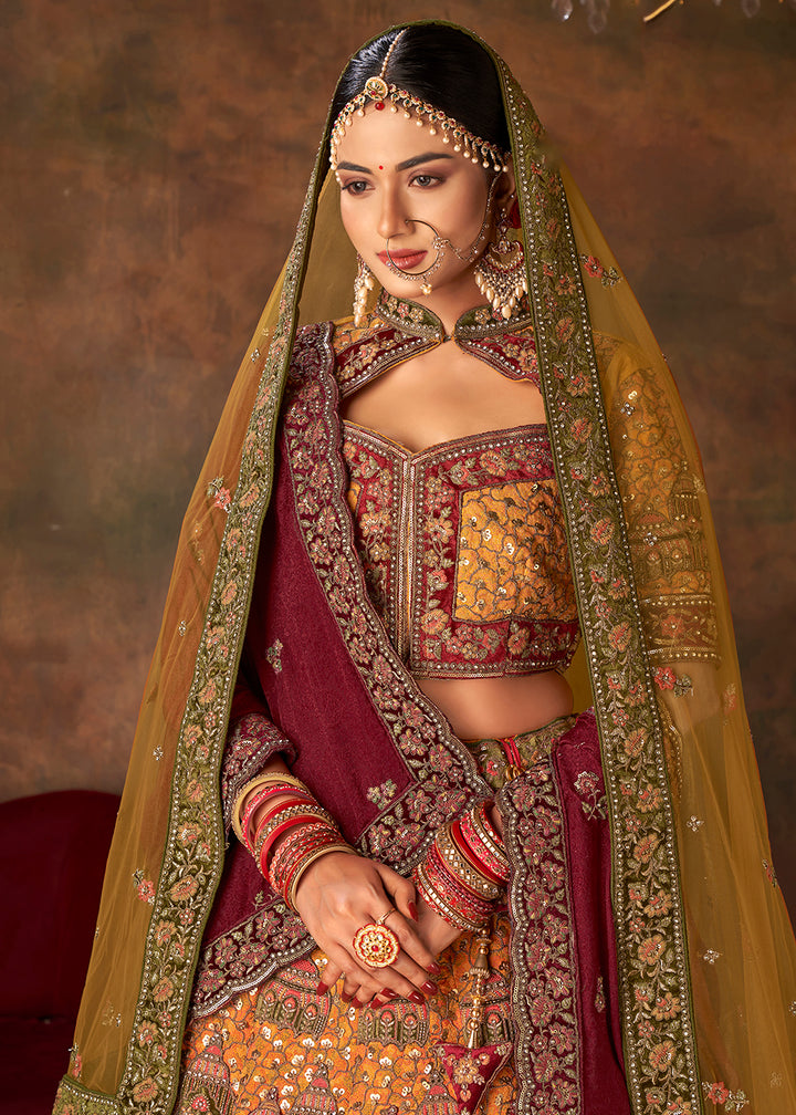 Buy Now Lovely Mustard Heavy Handwork Silk Bridal Lehenga Choli Online in USA, UK, Canada & Worldwide at Empress Clothing.