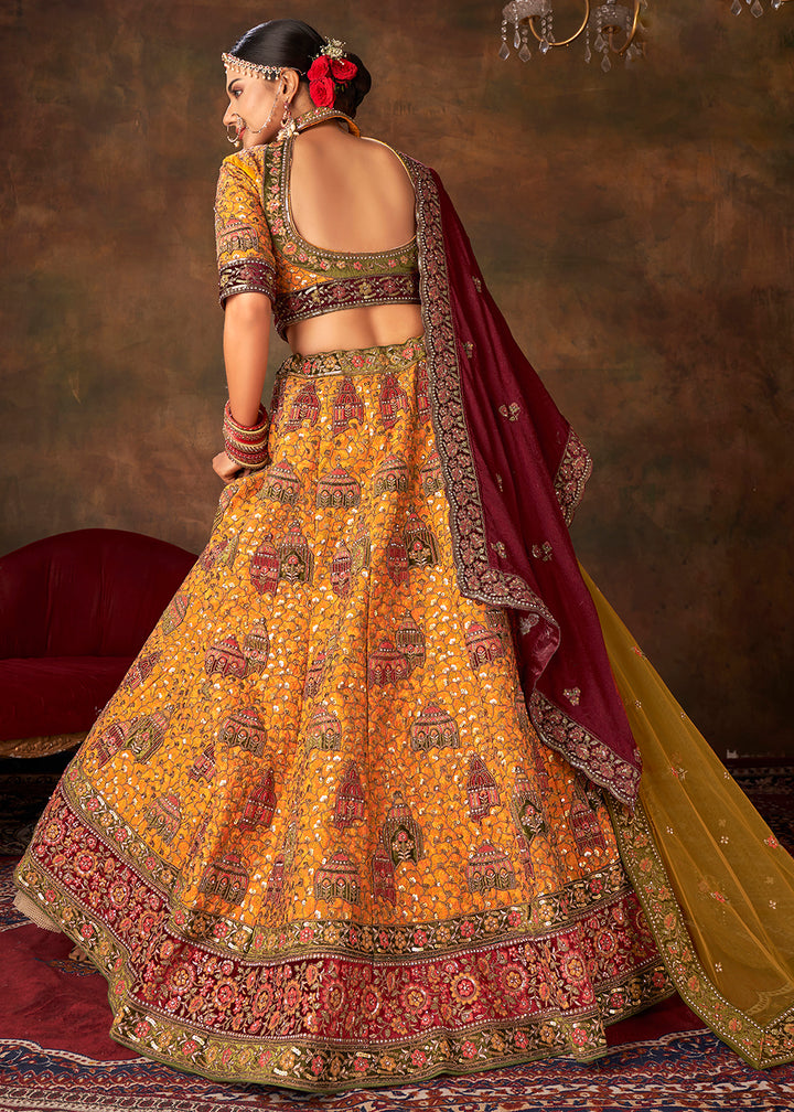 Buy Now Lovely Mustard Heavy Handwork Silk Bridal Lehenga Choli Online in USA, UK, Canada & Worldwide at Empress Clothing.