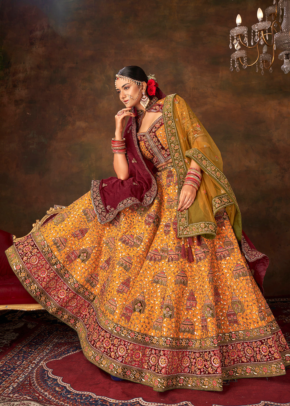 Buy Now Lovely Mustard Heavy Handwork Silk Bridal Lehenga Choli Online in USA, UK, Canada & Worldwide at Empress Clothing.