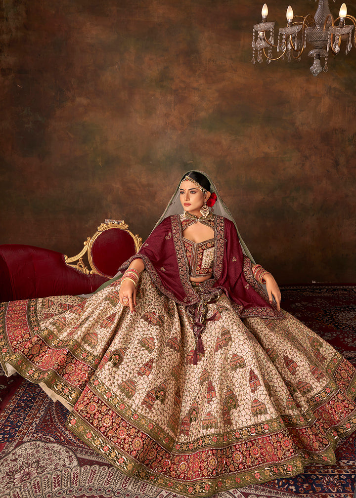 Buy Now Off White Heavy Handwork Silk Bridal Lehenga Choli Online in USA, UK, Canada & Worldwide at Empress Clothing.