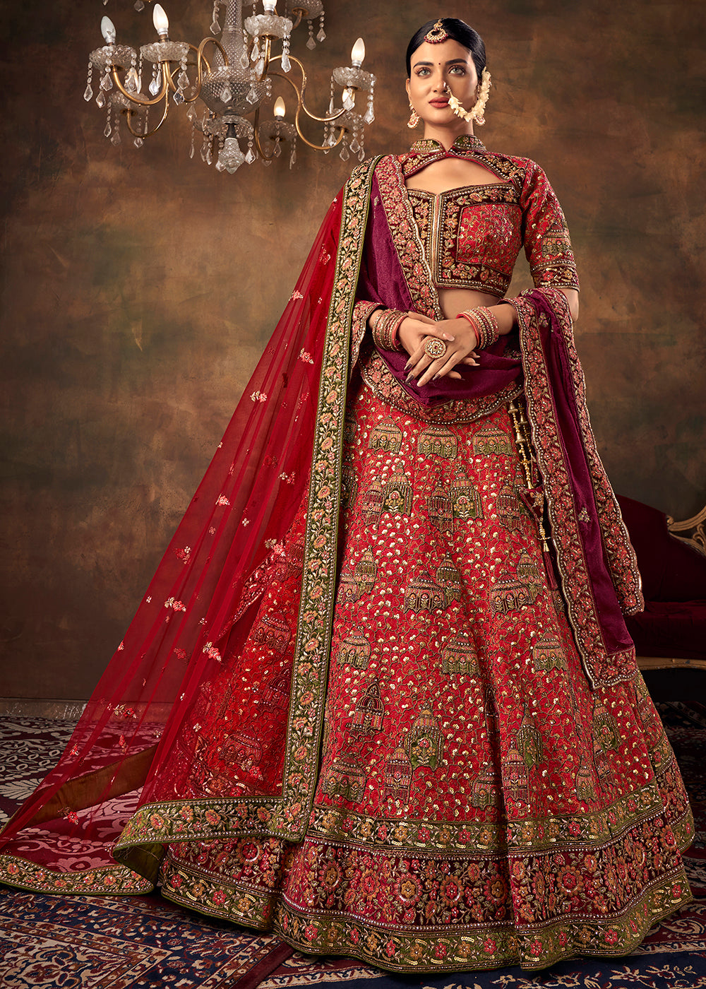 Buy Now Lovely Red Heavy Handwork Silk Bridal Lehenga Choli Online in USA, UK, Canada & Worldwide at Empress Clothing.