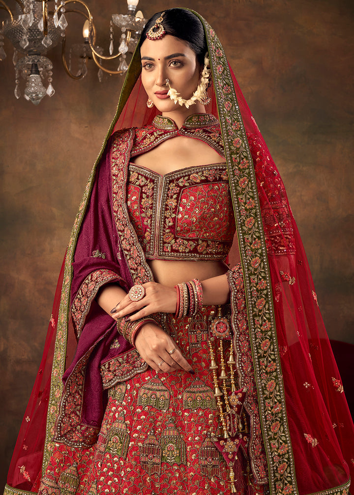 Buy Now Lovely Red Heavy Handwork Silk Bridal Lehenga Choli Online in USA, UK, Canada & Worldwide at Empress Clothing.