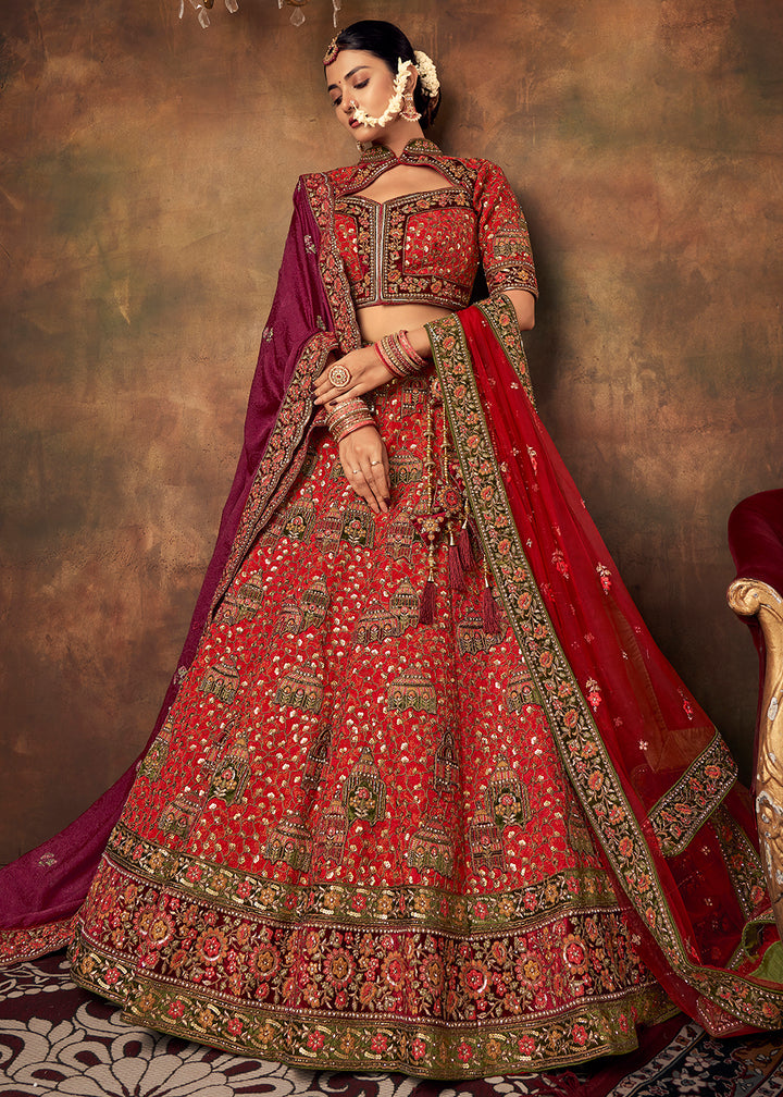 Buy Now Lovely Red Heavy Handwork Silk Bridal Lehenga Choli Online in USA, UK, Canada & Worldwide at Empress Clothing.