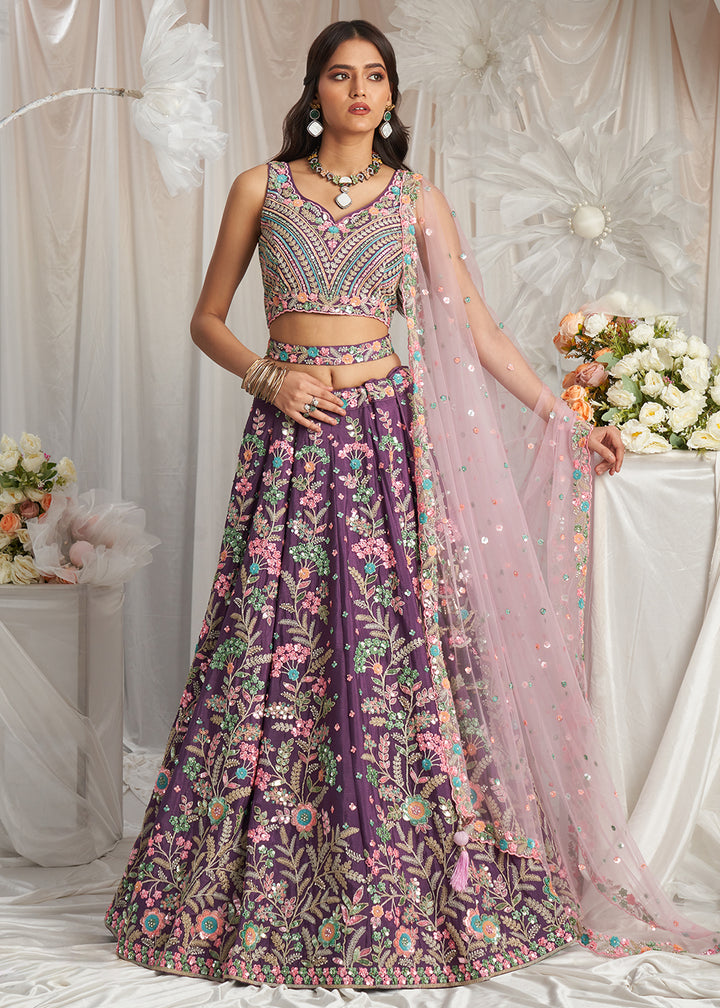 Buy Now Purple Multi Color Embroidered Wedding Lehenga Choli Online in USA, UK, Canada, UAE, France, Germany & Worldwide at Empress Clothing. 