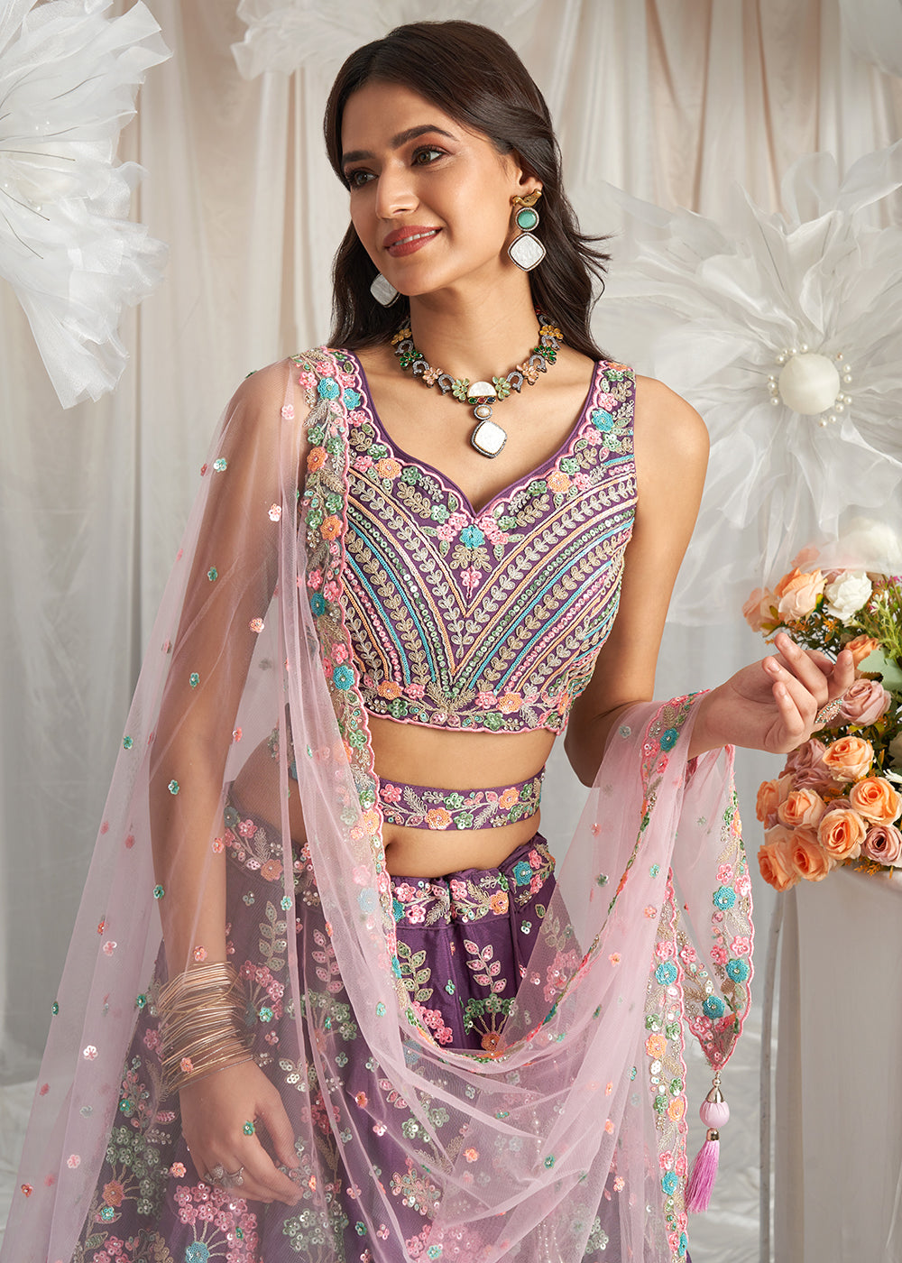 Buy Now Purple Multi Color Embroidered Wedding Lehenga Choli Online in USA, UK, Canada, UAE, France, Germany & Worldwide at Empress Clothing. 